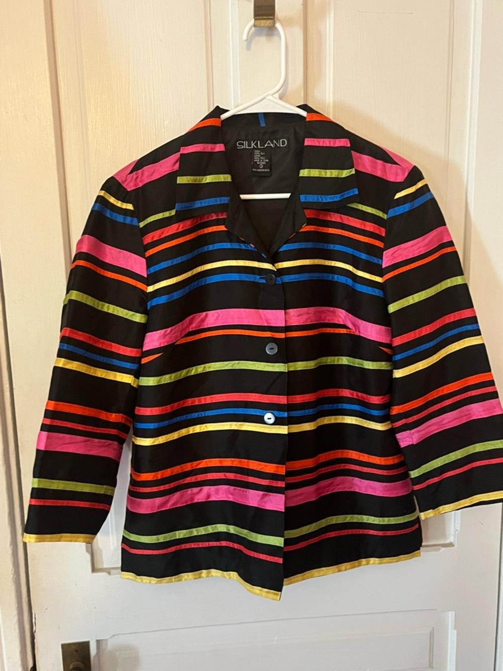 SilkLand Black Jacket with Multicolor Ribbon Stripes